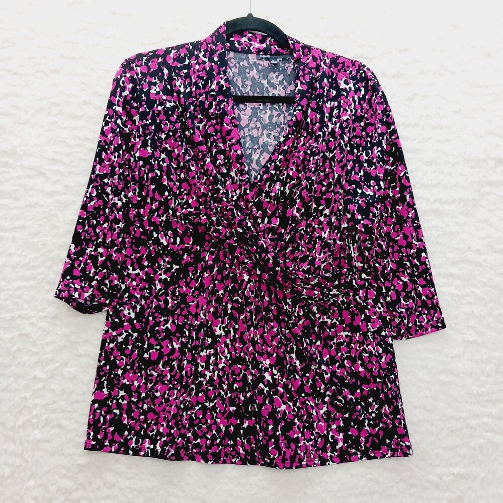 Blouse Chaus Faux Wrap Hot Pink Barbiecore Mob Wife Glam Mean Girl Clueless Sz M